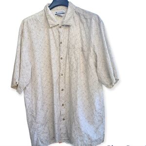 COLUMBIA Men's Campshirt Button up Palm Trees Prints Beige and Tan Size XL.Pre